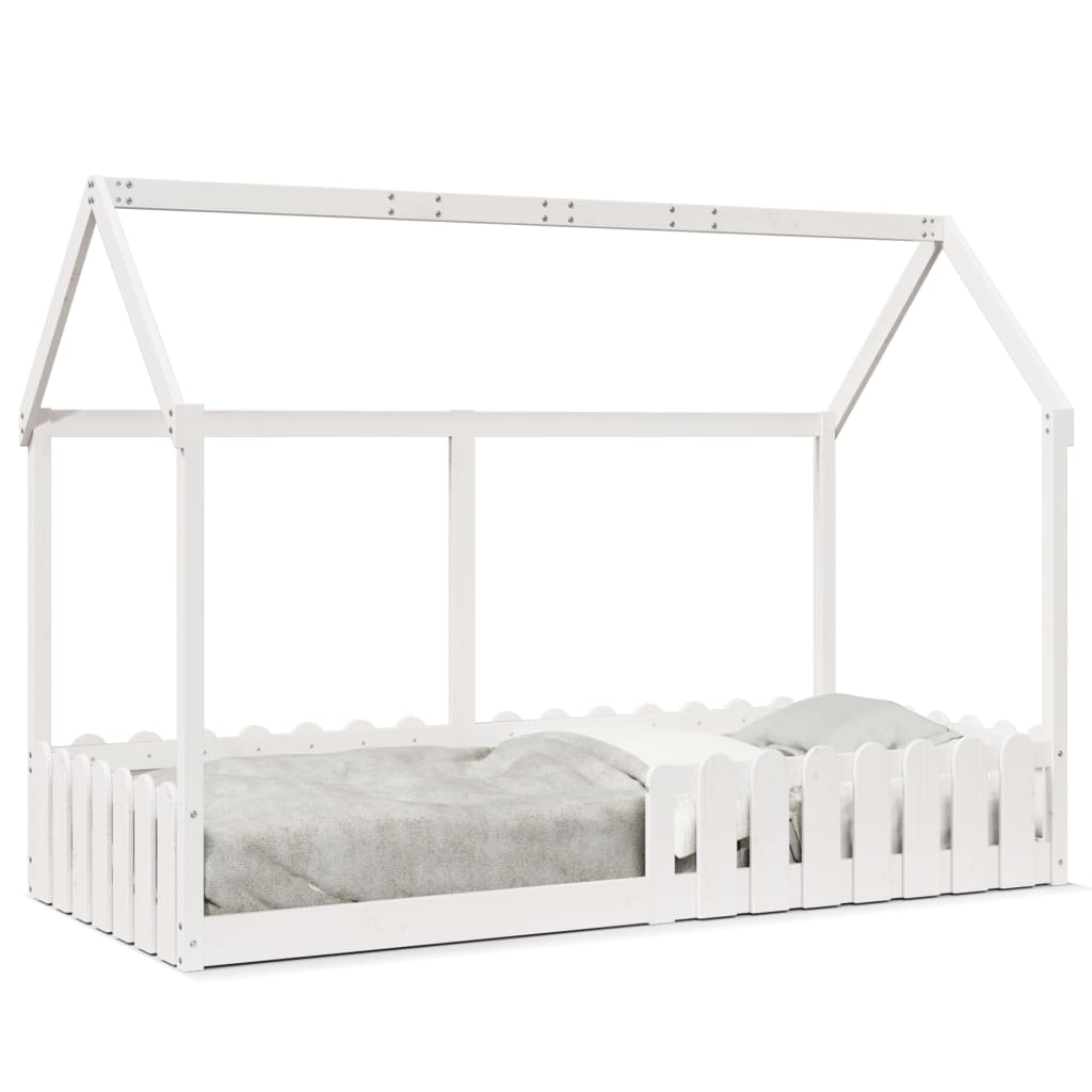 White Kids' House Bed Frame 90x200 cm - Pine Wood