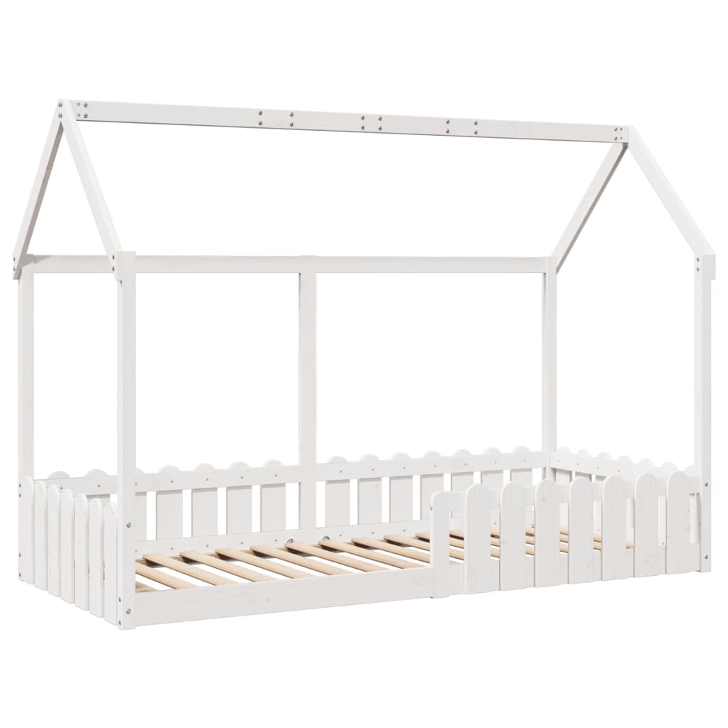 White Kids' House Bed Frame 90x200 cm - Pine Wood