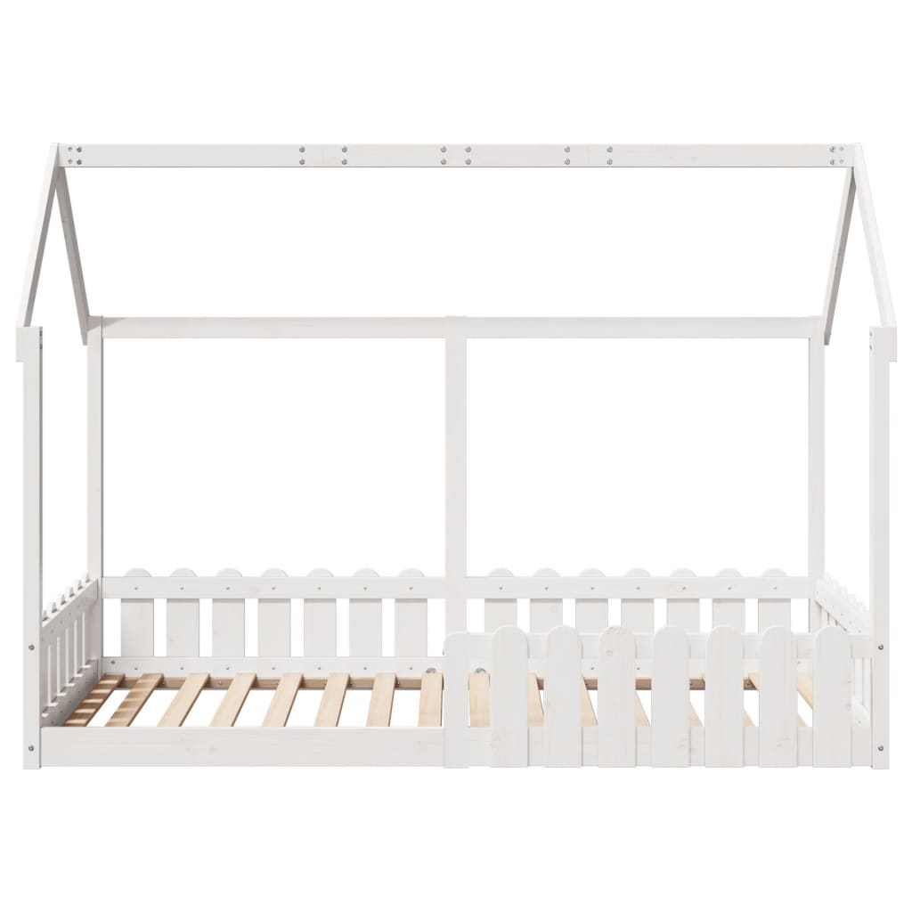 White Kids' House Bed Frame 90x200 cm - Pine Wood