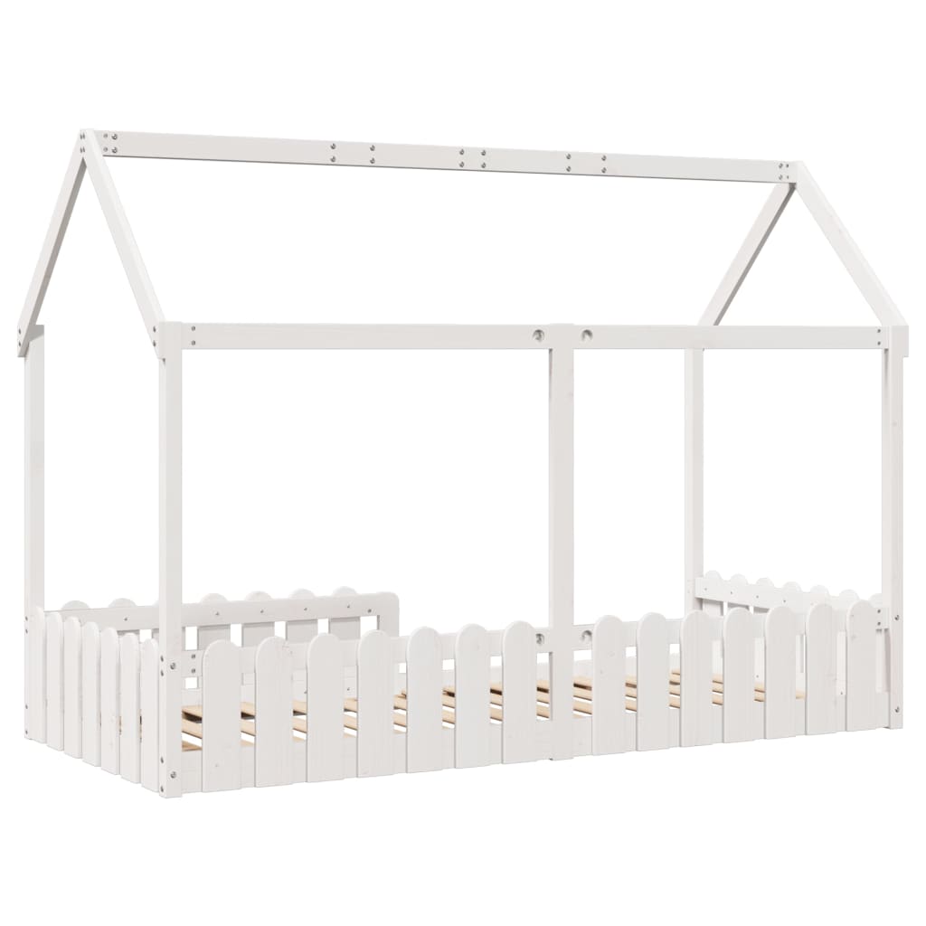 White Kids' House Bed Frame 90x200 cm - Pine Wood