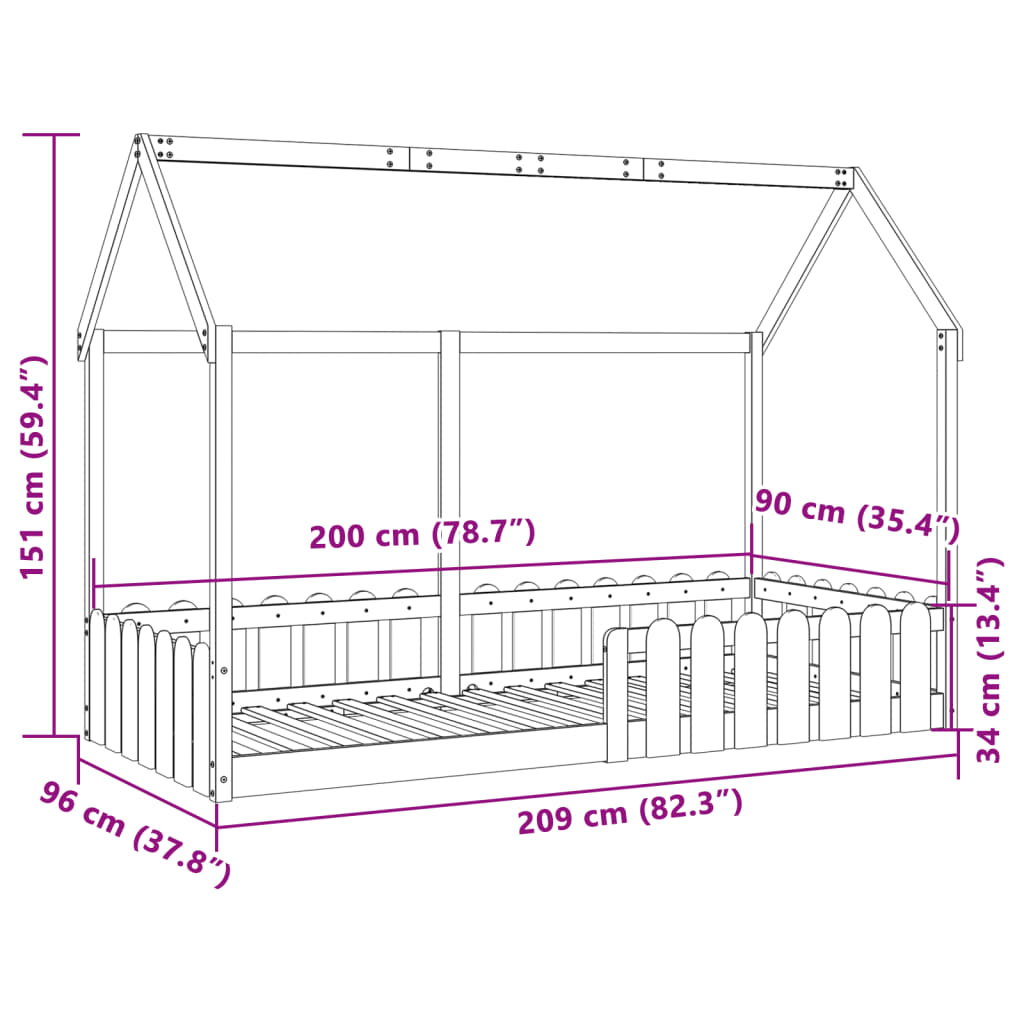 White Kids' House Bed Frame 90x200 cm - Pine Wood