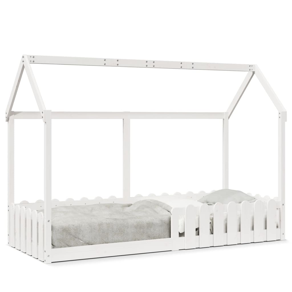White Wooden Kids' House Bed Frame 80x200 cm - No Mattress