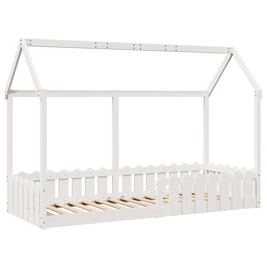 White Wooden Kids' House Bed Frame 80x200 cm - No Mattress