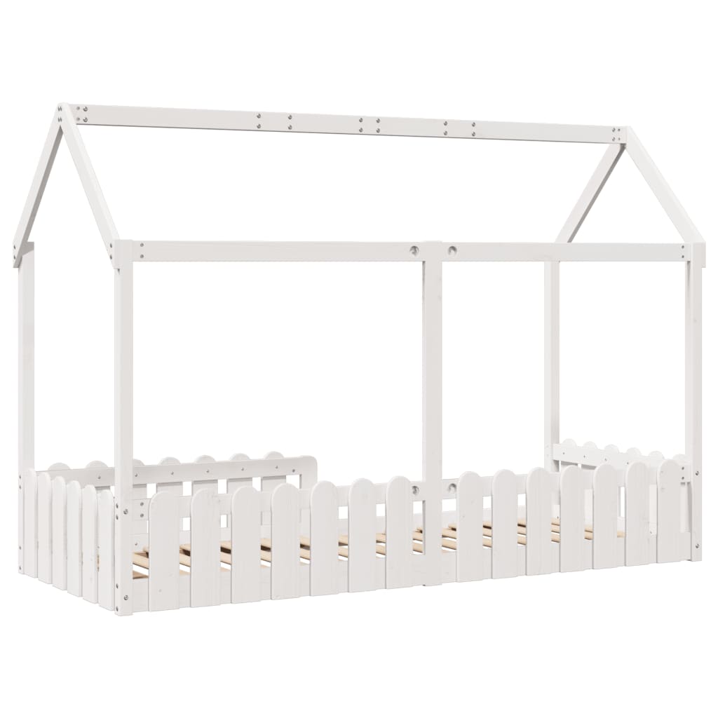 White Wooden Kids' House Bed Frame 80x200 cm - No Mattress