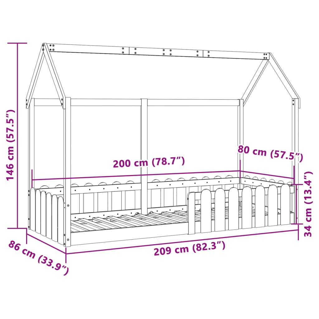 White Wooden Kids' House Bed Frame 80x200 cm - No Mattress