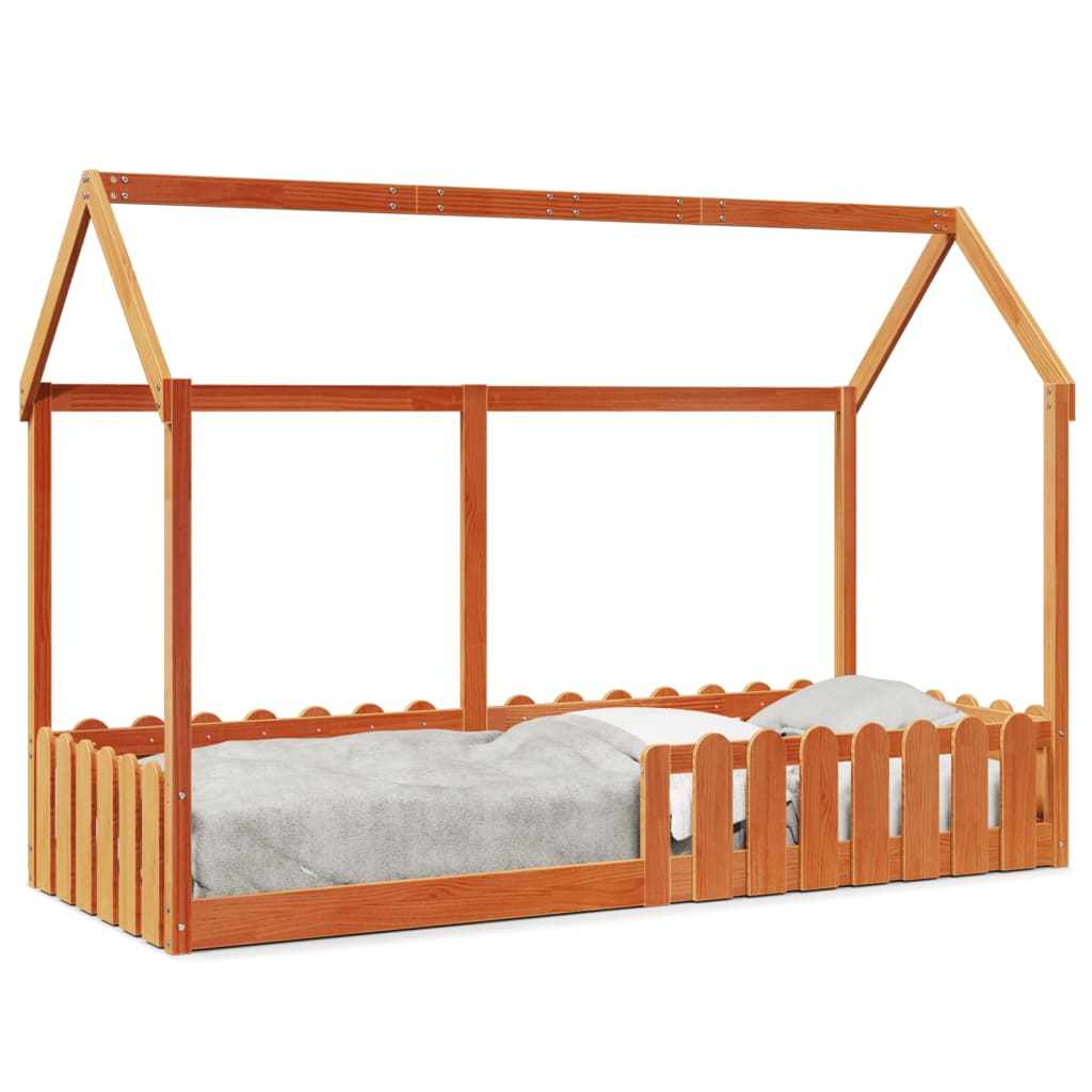 Kids' Wax Brown Wood House Bed Frame 80x200 cm - No Mattress