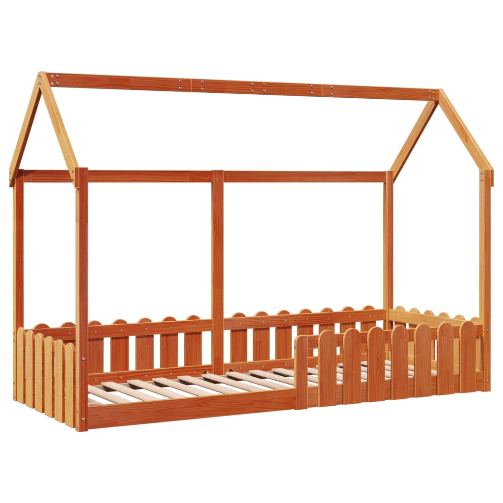 Kids' Wax Brown Wood House Bed Frame 80x200 cm - No Mattress