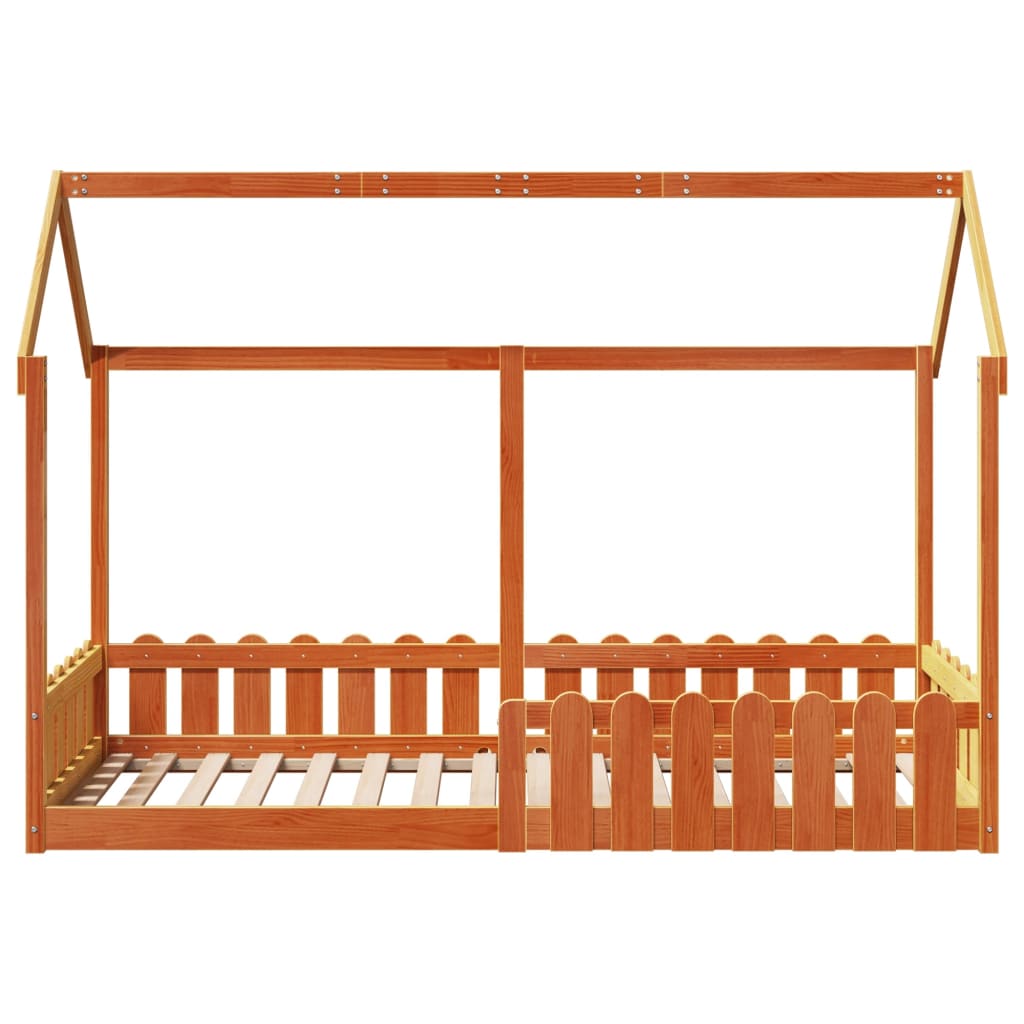Kids' Wax Brown Wood House Bed Frame 80x200 cm - No Mattress