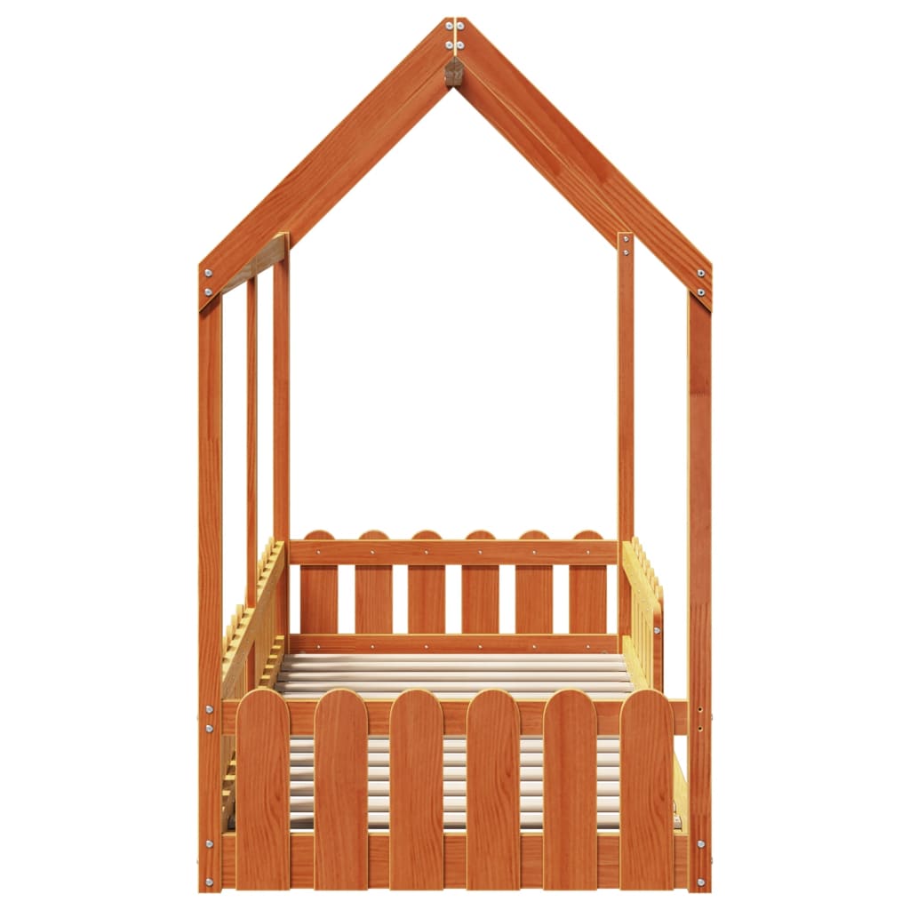 Kids' Wax Brown Wood House Bed Frame 80x200 cm - No Mattress