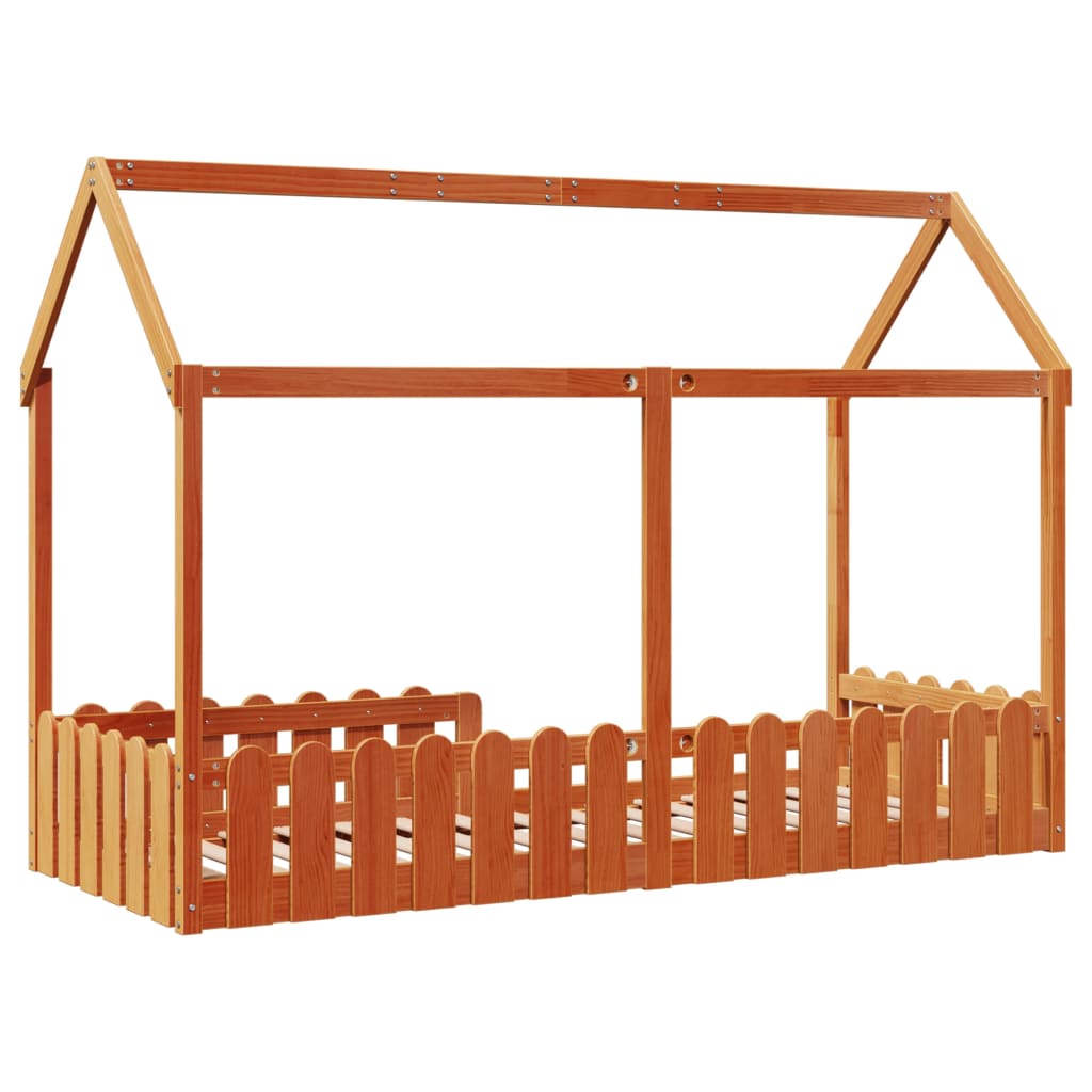 Kids' Wax Brown Wood House Bed Frame 80x200 cm - No Mattress