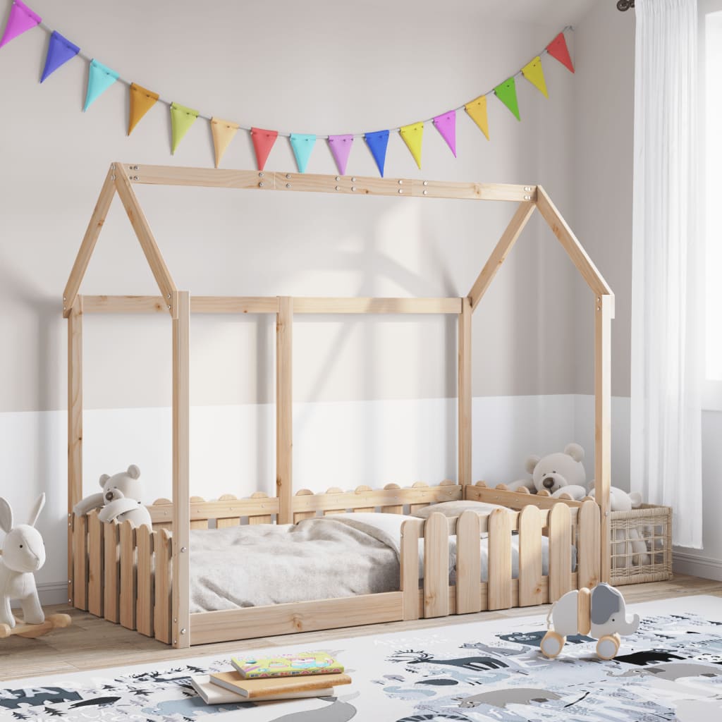 Solid Pine Kids' House Bed Frame 80x160 cm - No Mattress Included