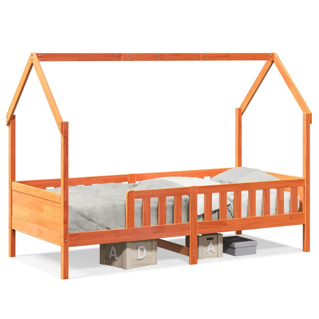 Wax Brown Pine Kids' House Bed Frame 90x200 cm - Mattress Not Included