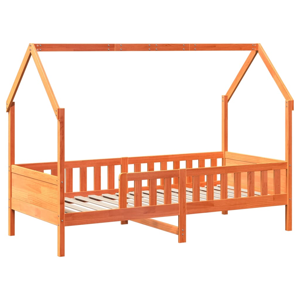 Wax Brown Pine Kids' House Bed Frame 90x200 cm - Mattress Not Included