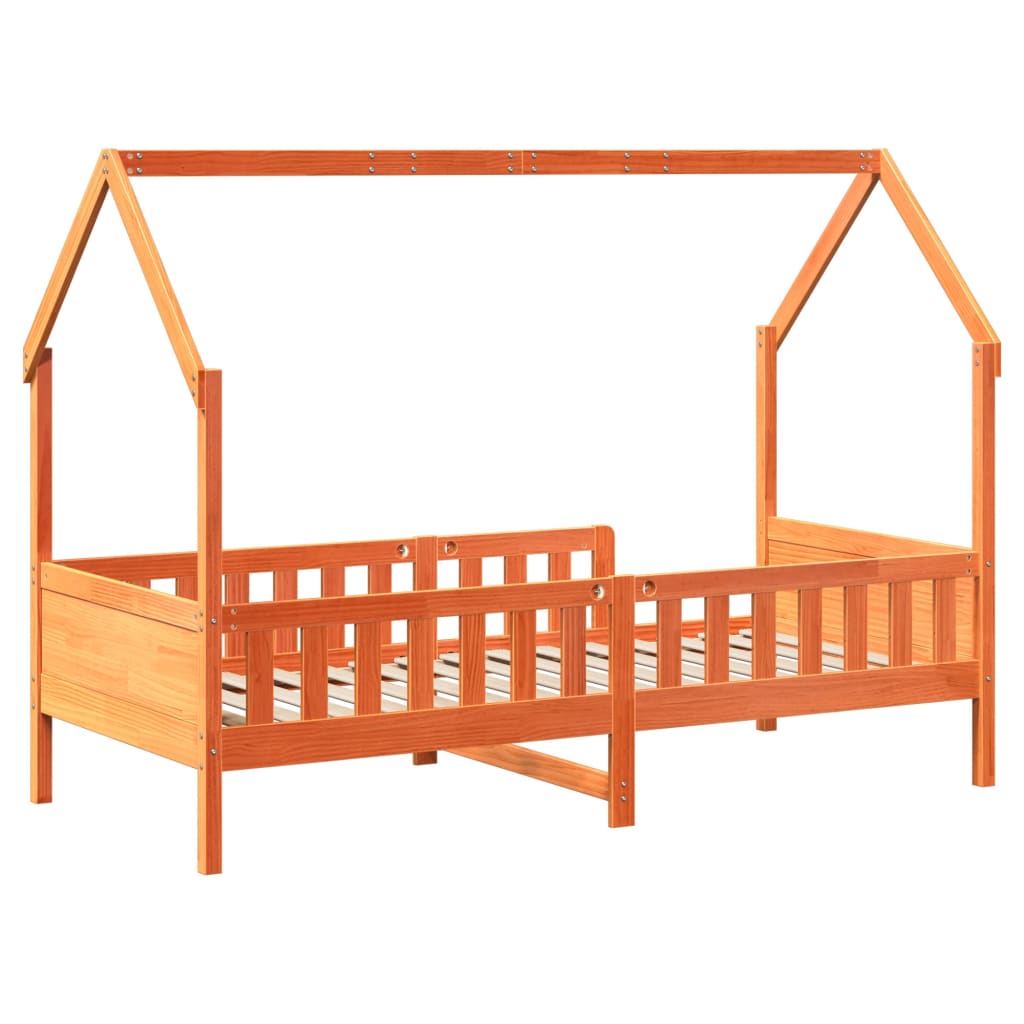 Wax Brown Pine Kids' House Bed Frame 90x200 cm - Mattress Not Included