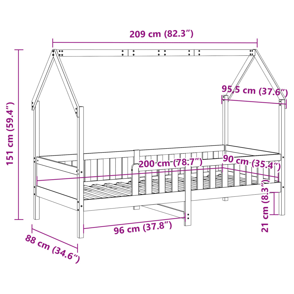 Wax Brown Pine Kids' House Bed Frame 90x200 cm - Mattress Not Included