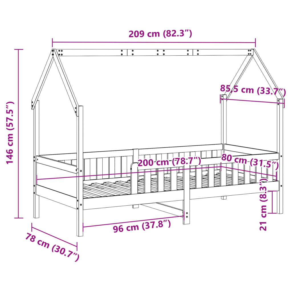 Kids' Pine House Bed Frame, White 80x200 cm (No Mattress)