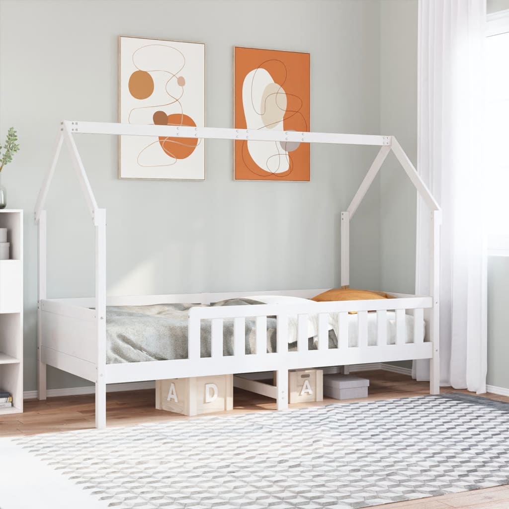 Kids' Pine House Bed Frame, White 80x200 cm (No Mattress)