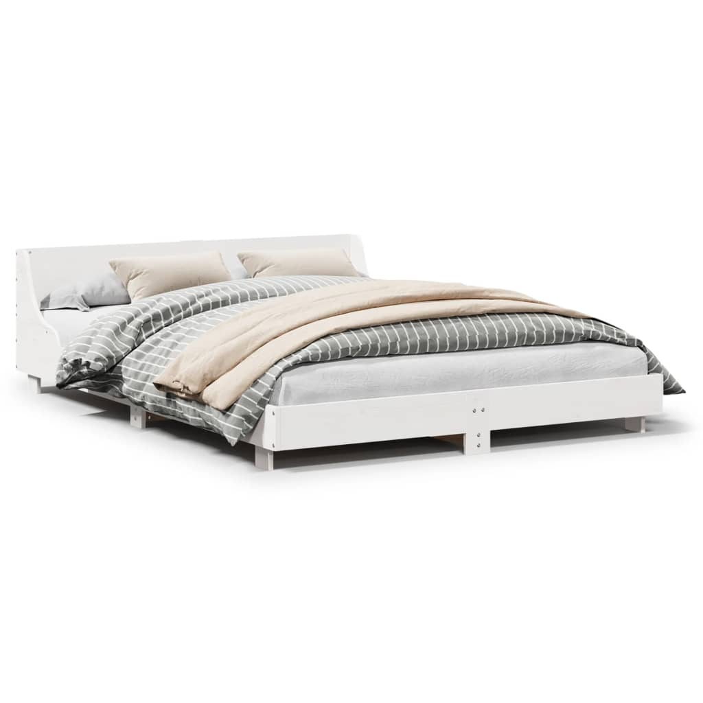 Solid Pine King Bed Frame, White, 150x200 cm, No Mattress Included