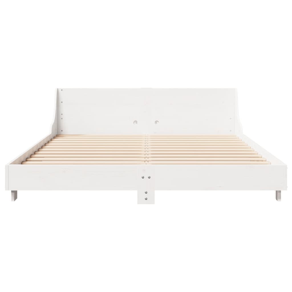 Solid Pine King Bed Frame, White, 150x200 cm, No Mattress Included