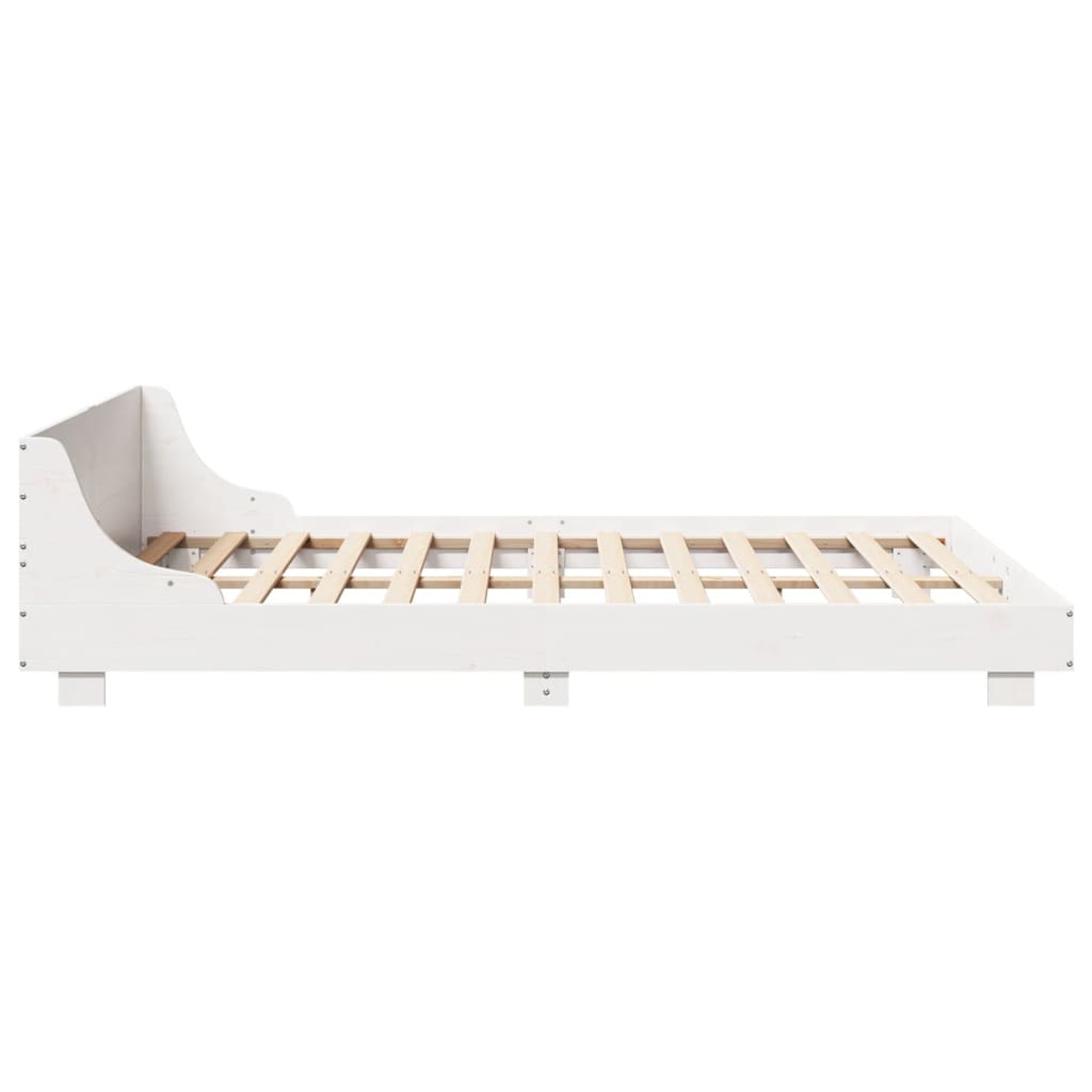Solid Pine King Bed Frame, White, 150x200 cm, No Mattress Included