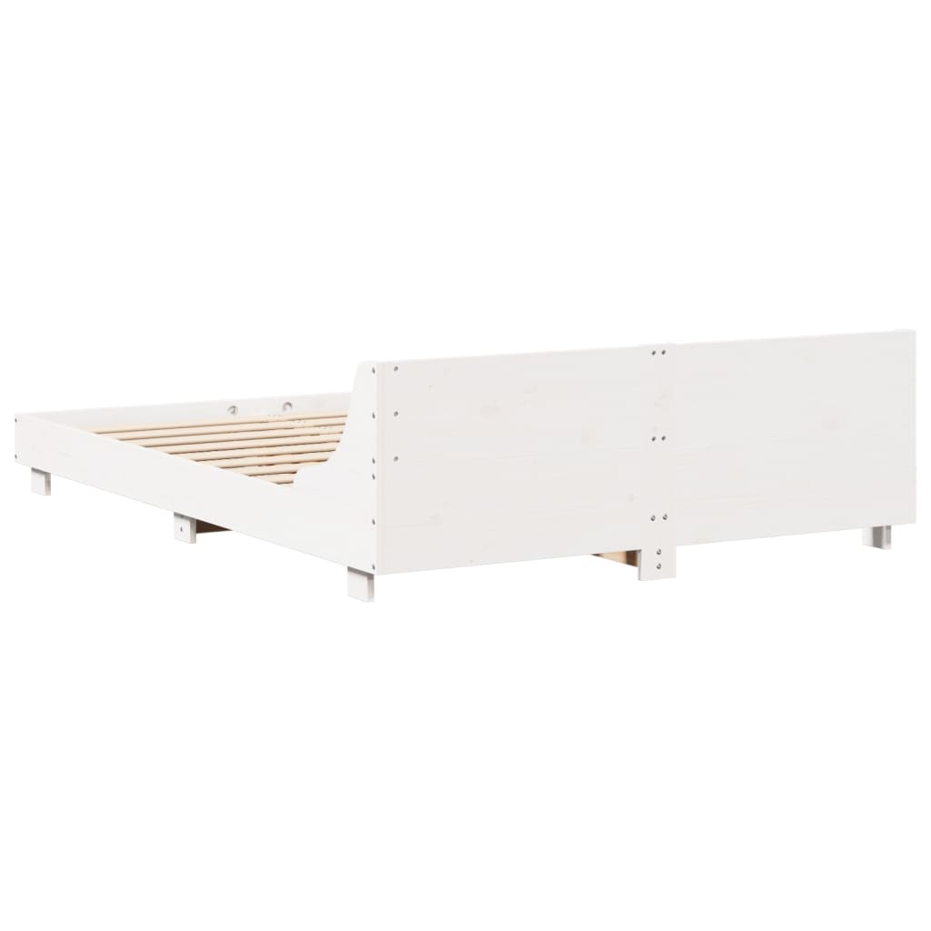 Solid Pine King Bed Frame, White, 150x200 cm, No Mattress Included