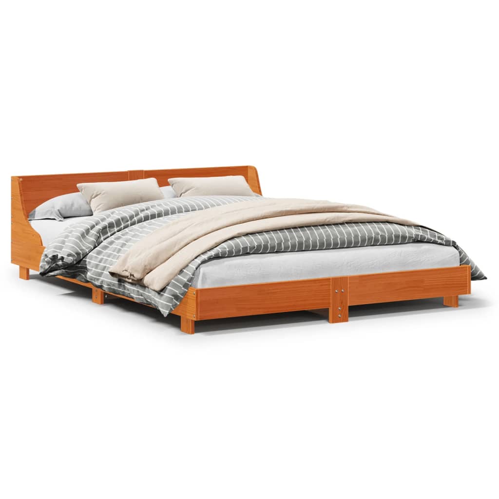 King Size Solid Pine Wood Bed Frame, Wax Brown 150x200 cm
