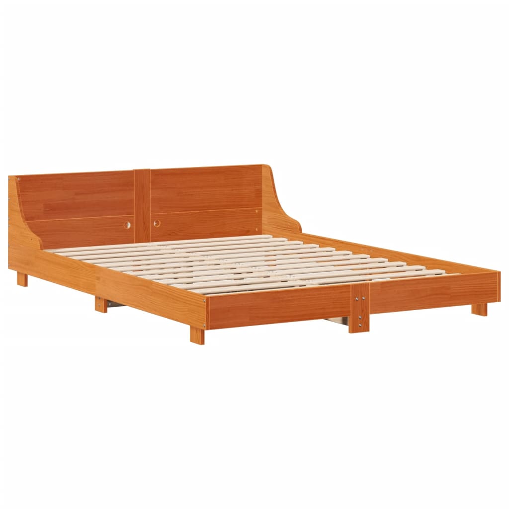 King Size Solid Pine Wood Bed Frame, Wax Brown 150x200 cm