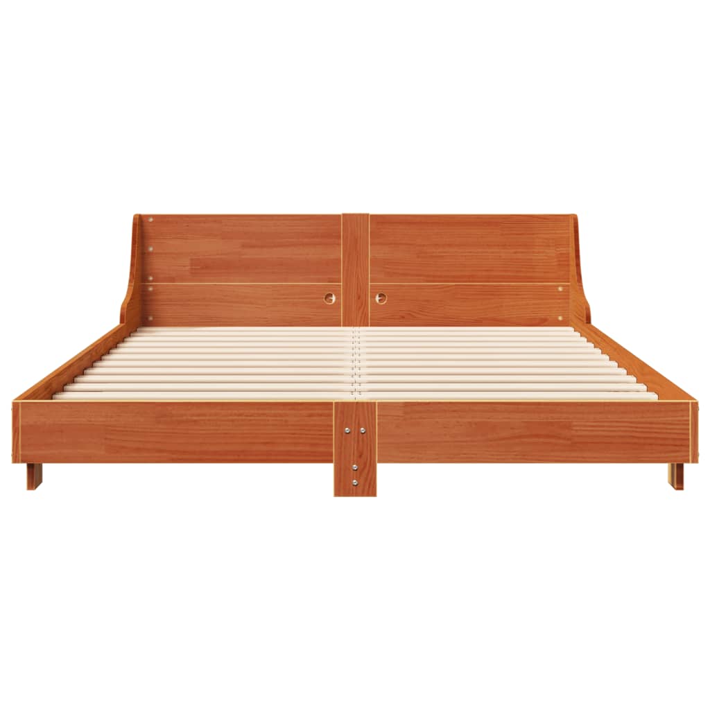 King Size Solid Pine Wood Bed Frame, Wax Brown 150x200 cm
