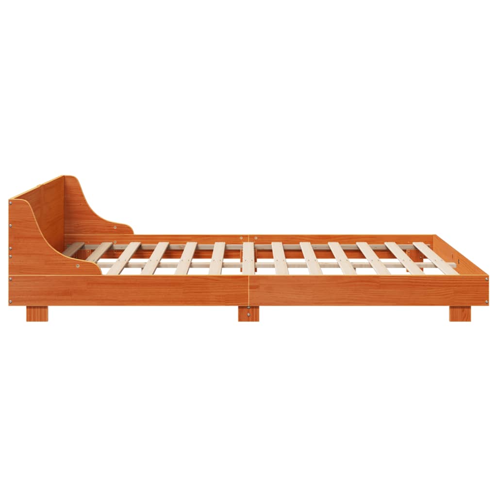 King Size Solid Pine Wood Bed Frame, Wax Brown 150x200 cm