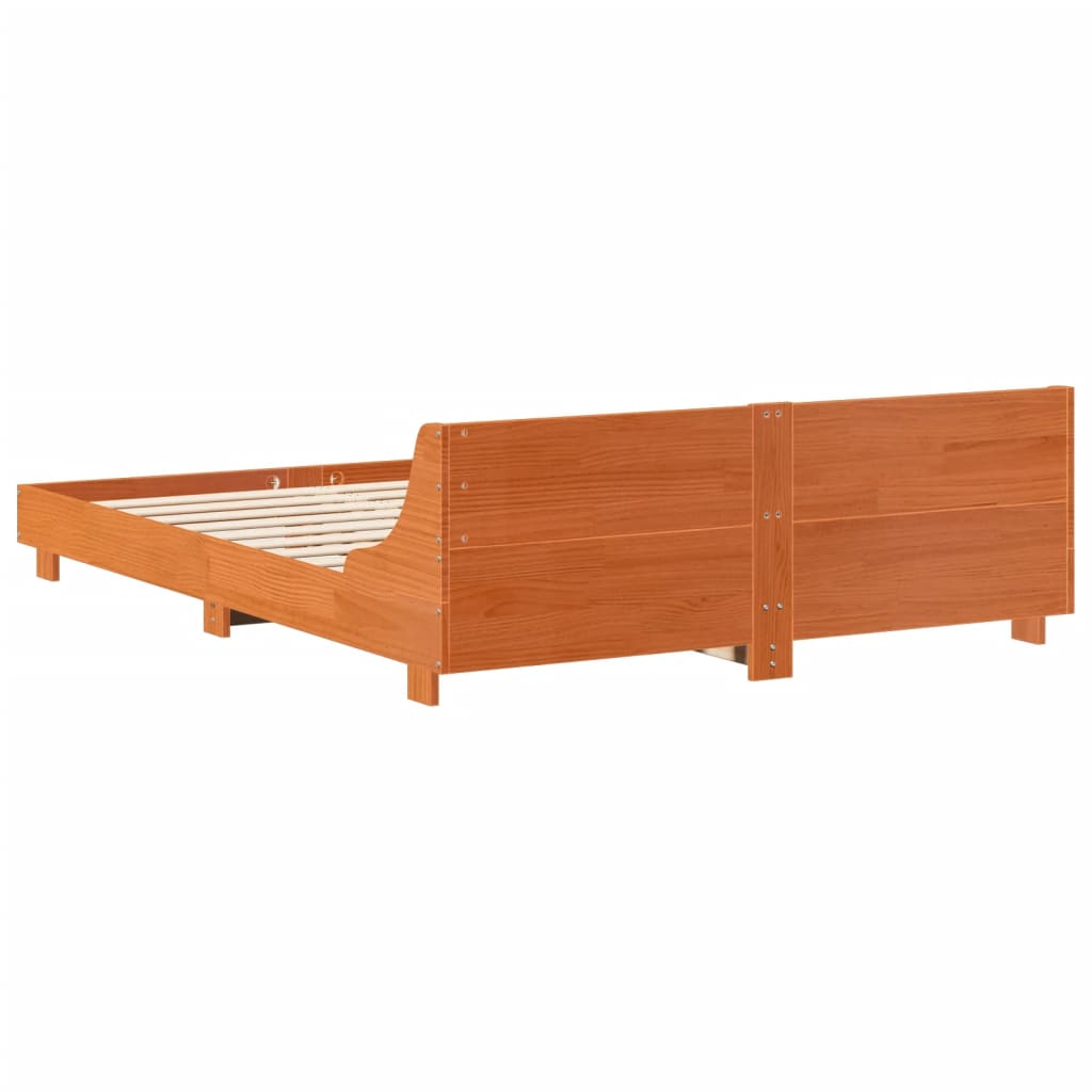 King Size Solid Pine Wood Bed Frame, Wax Brown 150x200 cm
