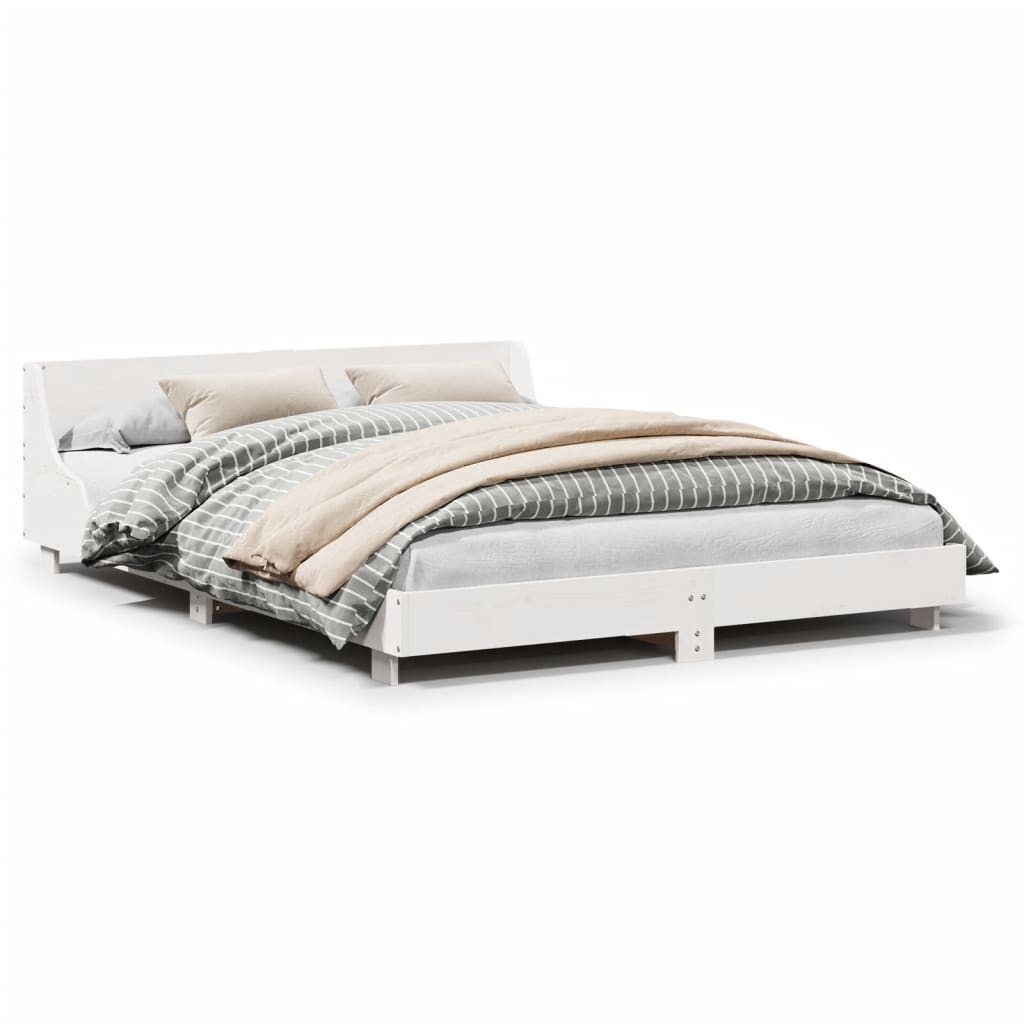 Solid Pine Wood Bed Frame 140x200 cm - White Finish
