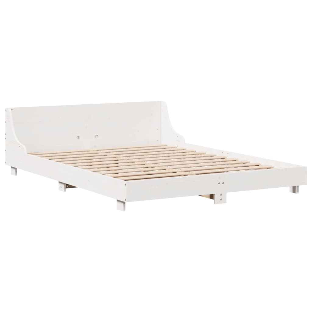 Solid Pine Wood Bed Frame 140x200 cm - White Finish