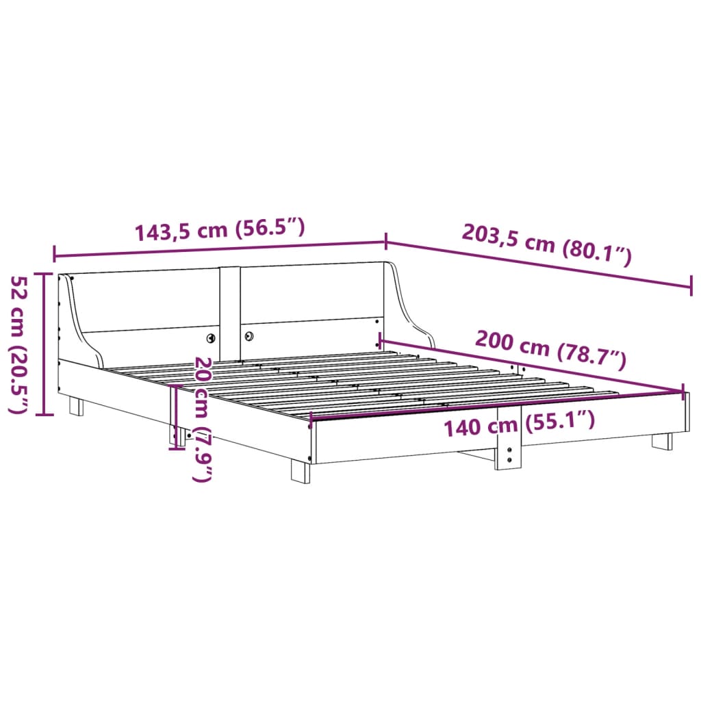 Solid Pine Wood Bed Frame 140x200 cm - White Finish