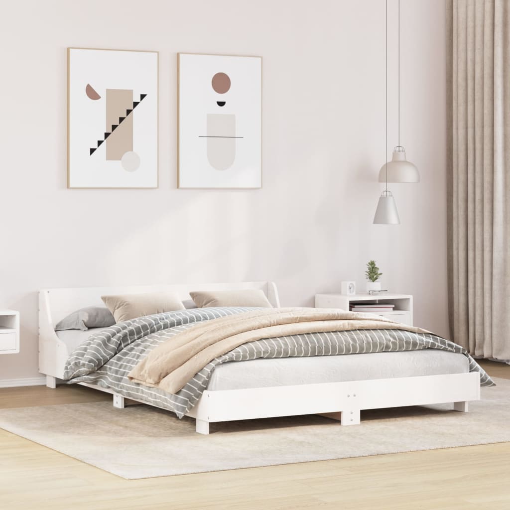 Solid Pine Wood Bed Frame 140x200 cm - White Finish