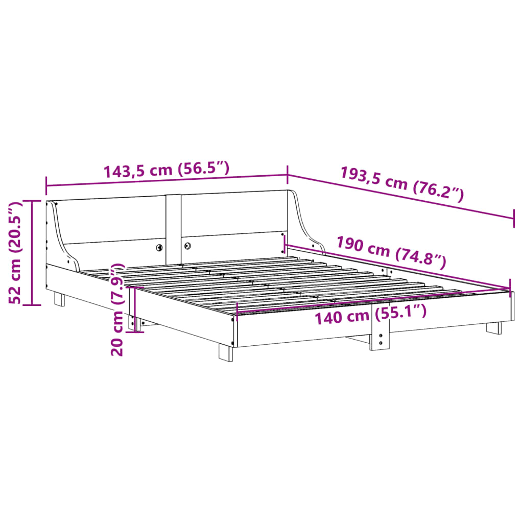 Solid Pine Wood Bed Frame 140x190 cm - No Mattress Included