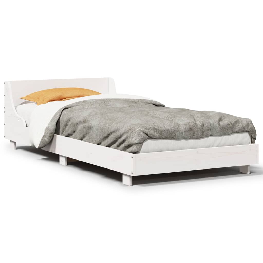Solid Pine Wood Bed Frame, White, 75x190 cm, Small Single