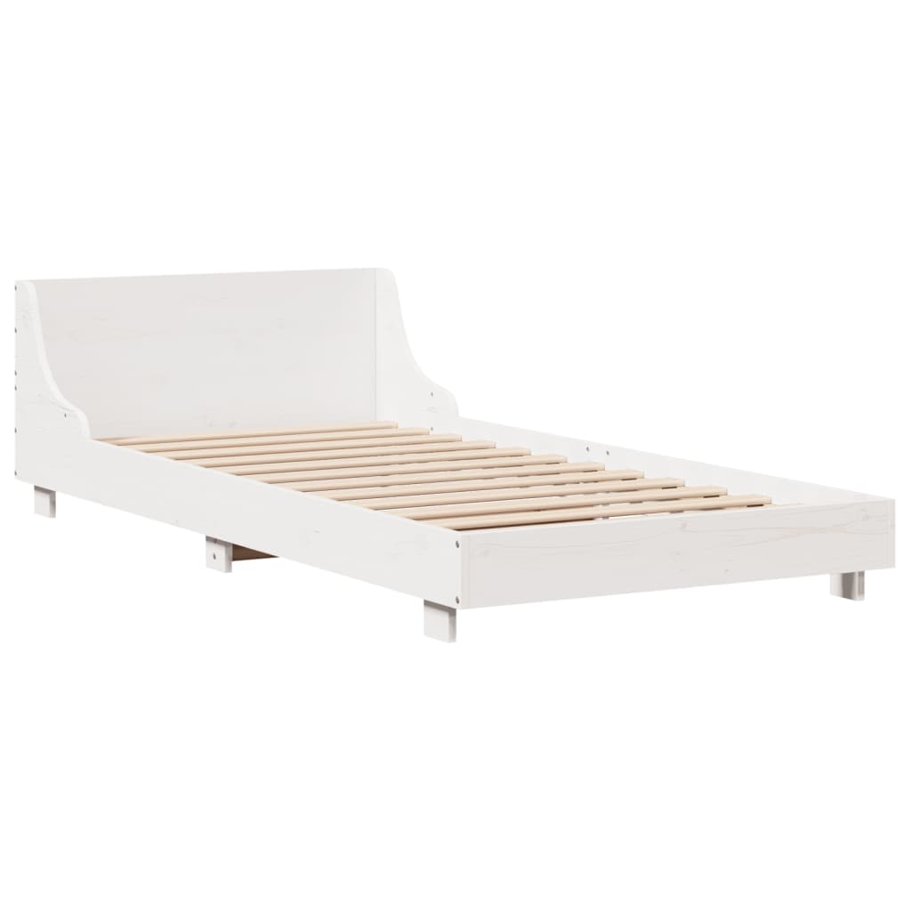 Solid Pine Wood Bed Frame, White, 75x190 cm, Small Single