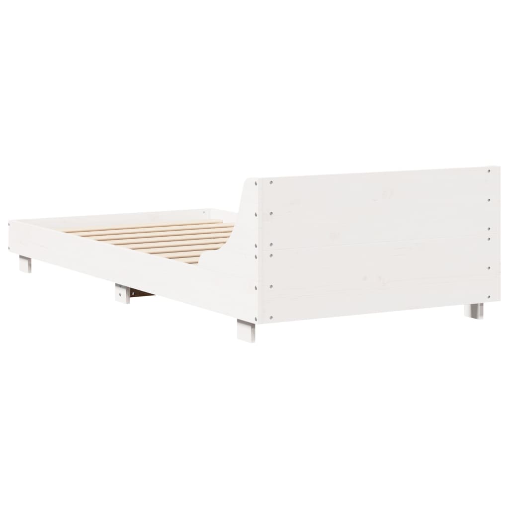 Solid Pine Wood Bed Frame, White, 75x190 cm, Small Single