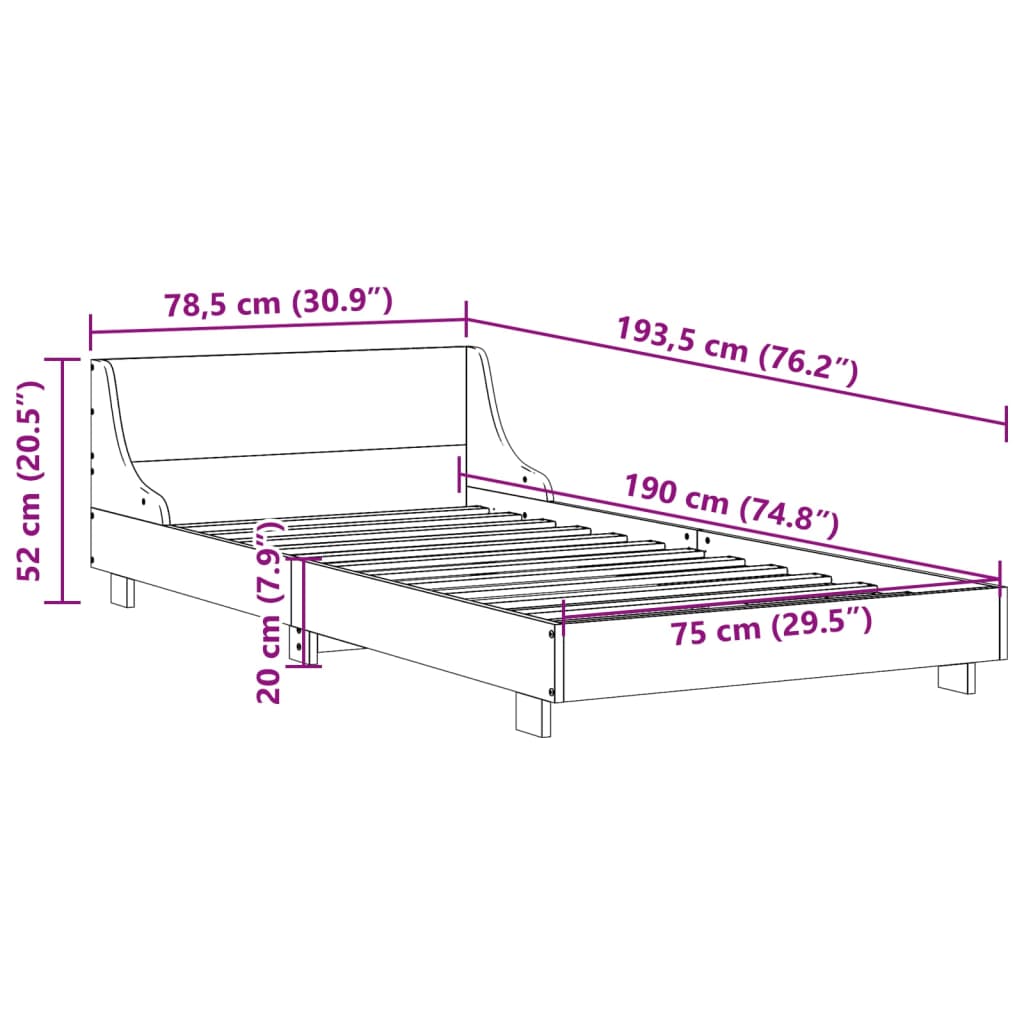 Solid Pine Wood Bed Frame, White, 75x190 cm, Small Single
