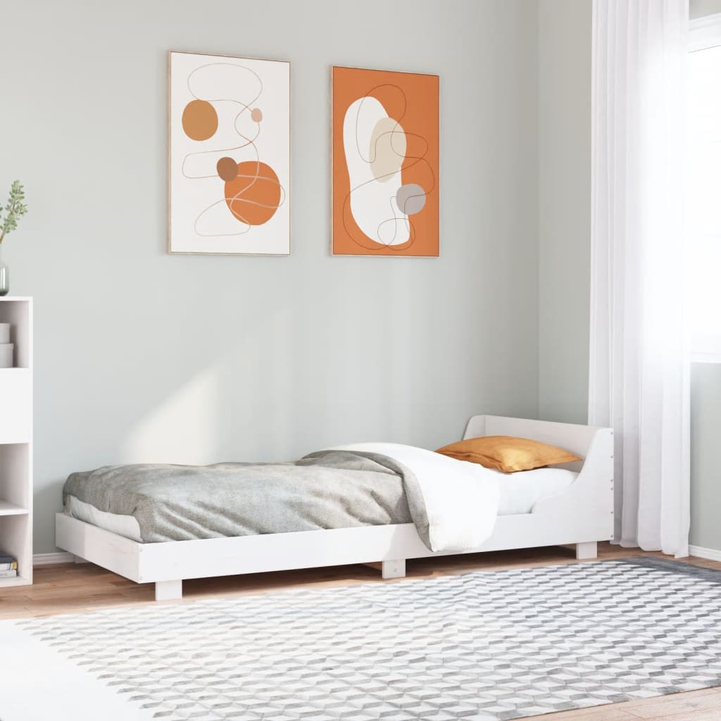 Solid Pine Wood Bed Frame, White, 75x190 cm, Small Single