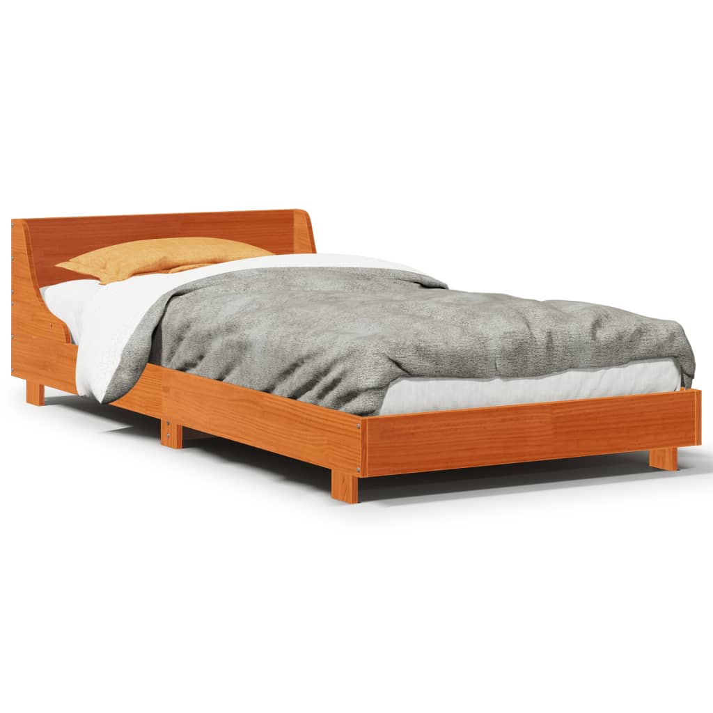 Solid Pine Wood Bed Frame Wax Brown 75x190cm Small Single