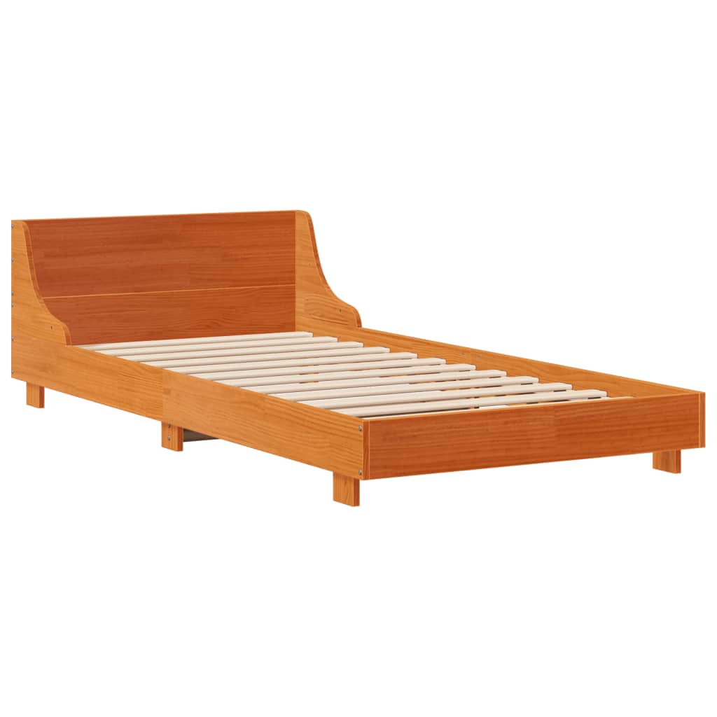 Solid Pine Wood Bed Frame Wax Brown 75x190cm Small Single