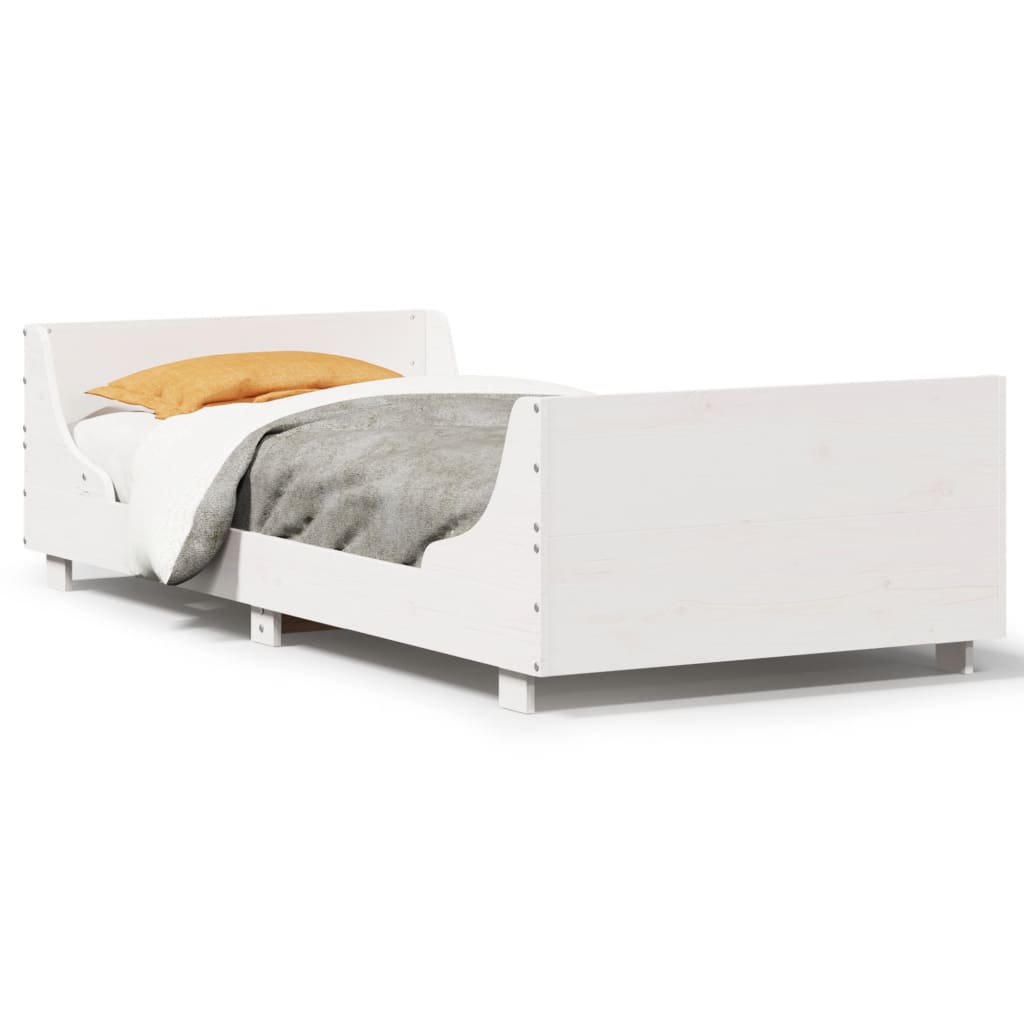 Solid Pine Wood Bed Frame 90x200 cm - White Finish (No Mattress)