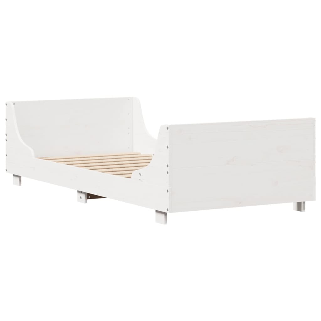 Solid Pine Wood Bed Frame 90x200 cm - White Finish (No Mattress)