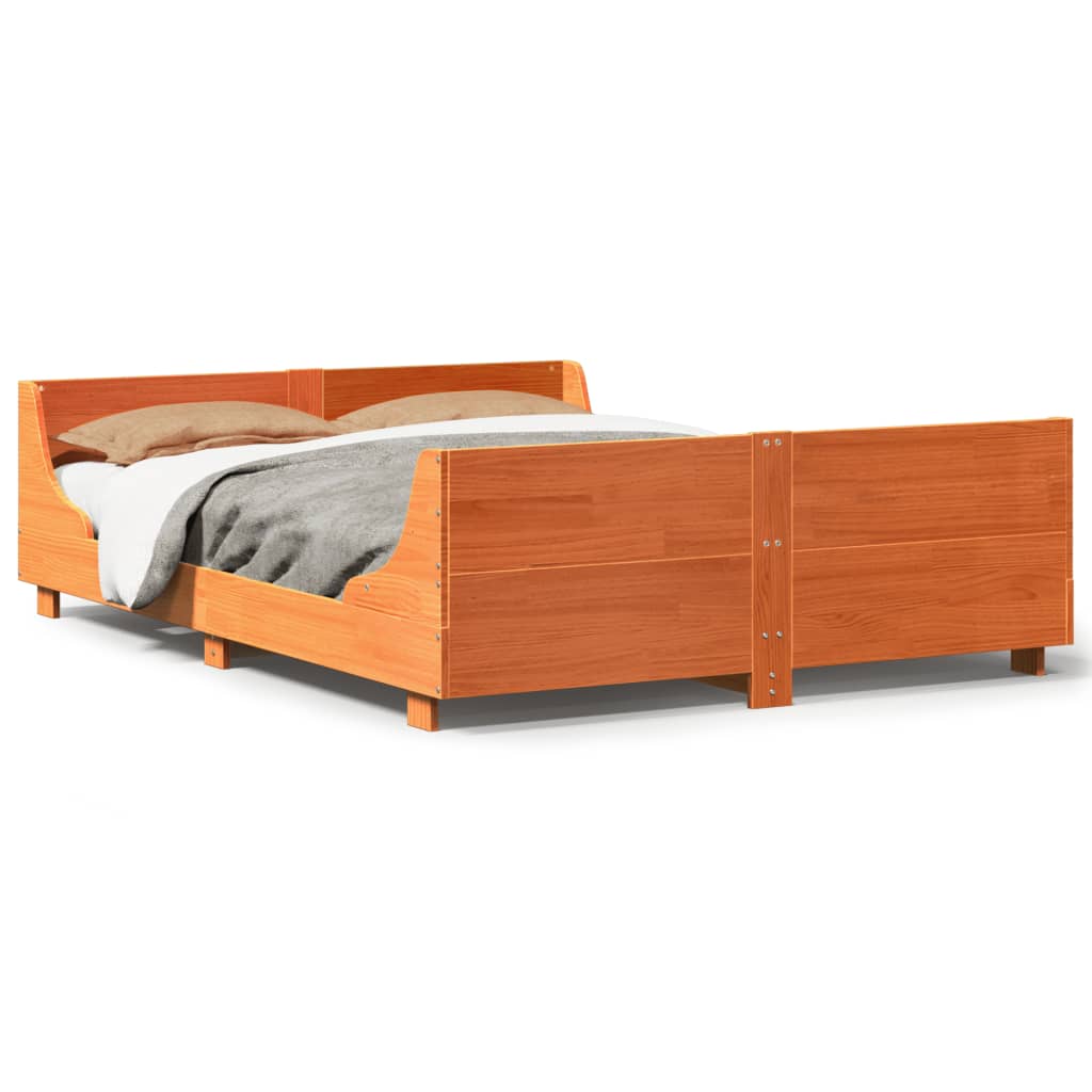 Solid Pine Wood Bed Frame, Wax Brown, 120x190 cm, Small Double