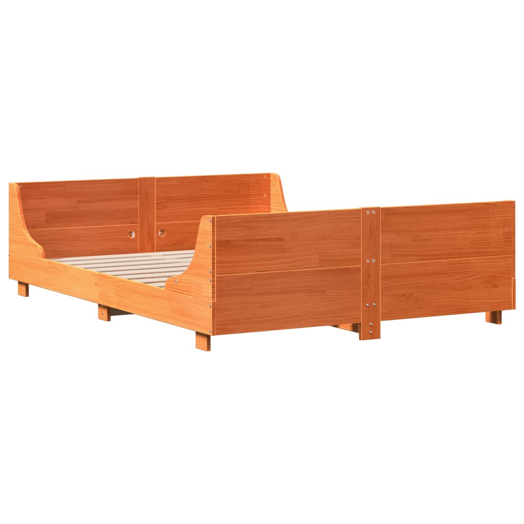 Solid Pine Wood Bed Frame, Wax Brown, 120x190 cm, Small Double