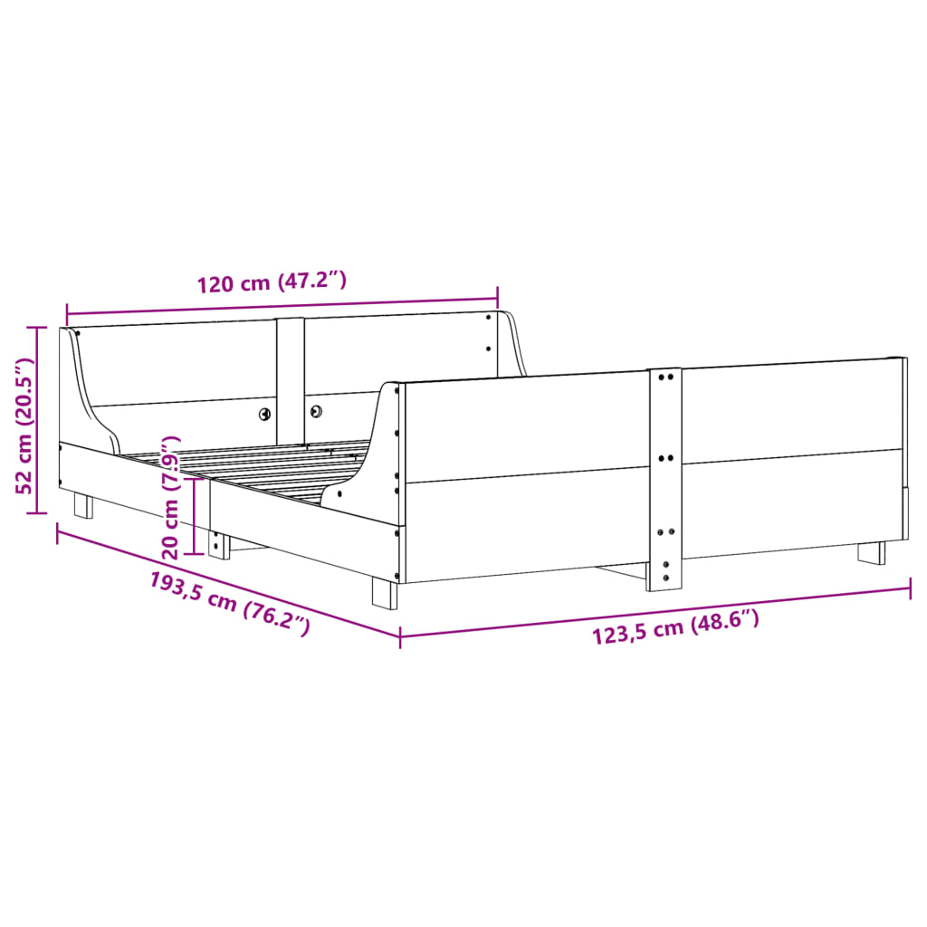 Solid Pine Wood Bed Frame, Wax Brown, 120x190 cm, Small Double