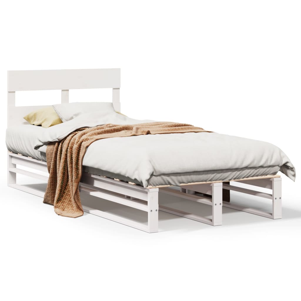 Solid Pine Wood Bed Frame - White 90x200 cm (No Mattress)
