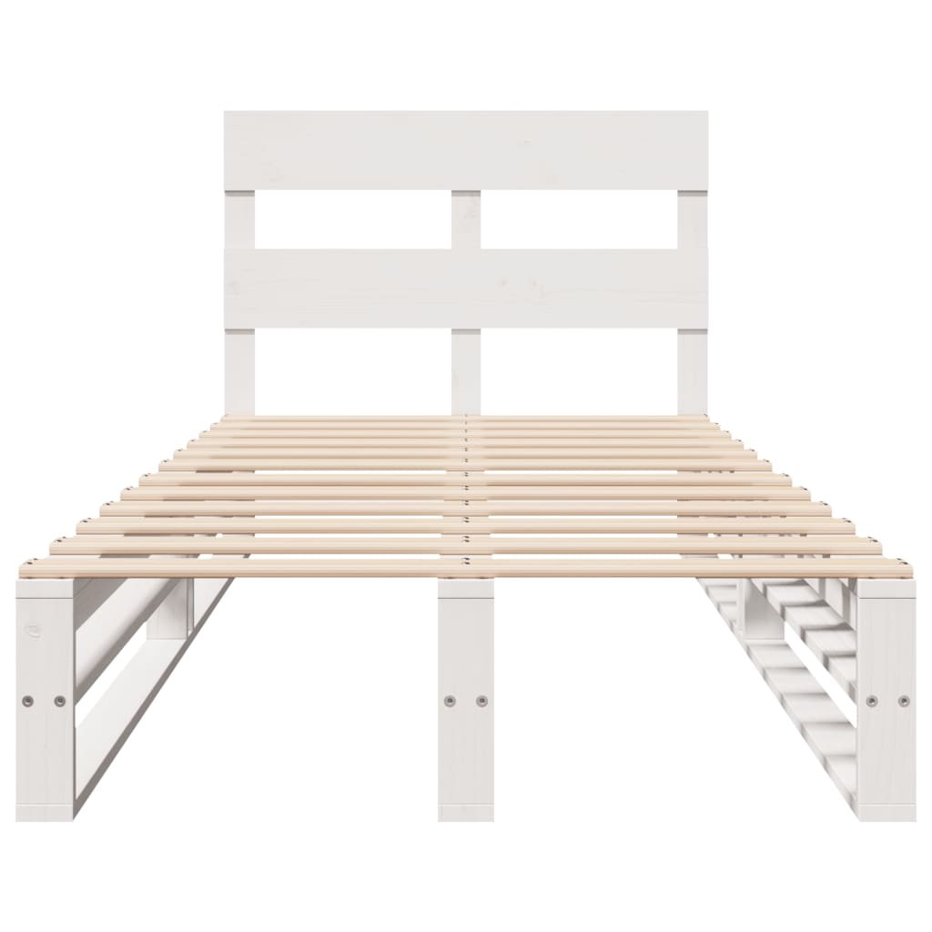 Solid Pine Wood Bed Frame, White, 75x190 cm, Small Single