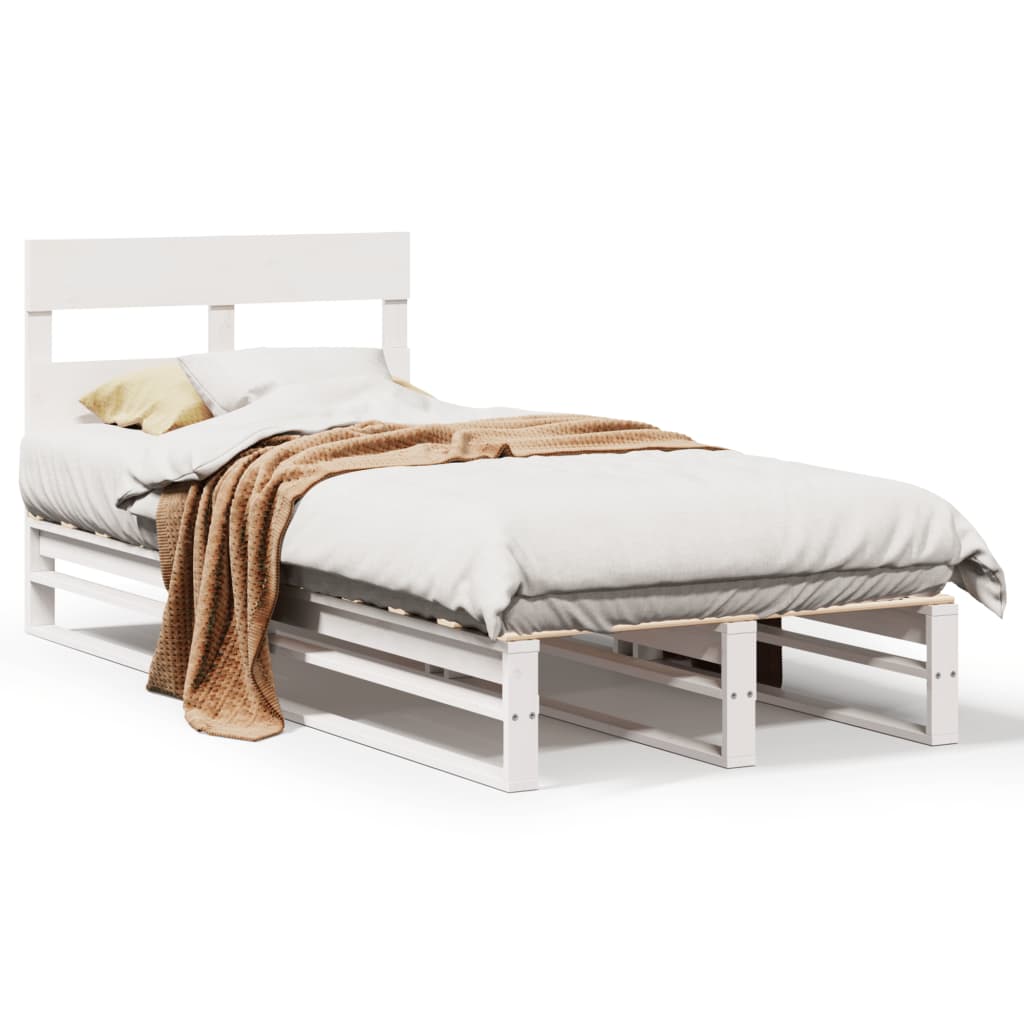 Solid Pine Wood Single Bed Frame, White 90x190 cm, No Mattress